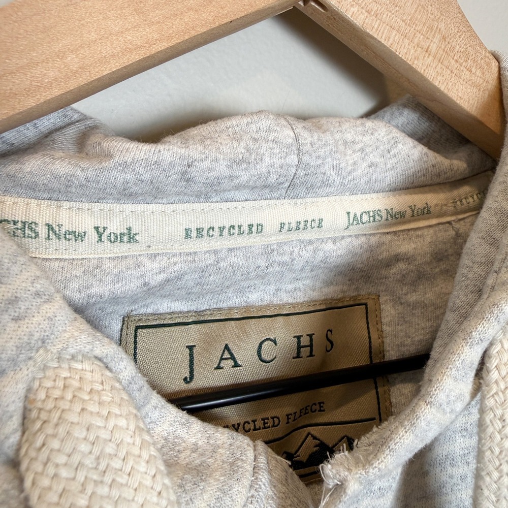 Jachs New York Mens S Recycled Fleece Henley Hoodie Gray Striped Drawstring Eco - Picture 4 of 13